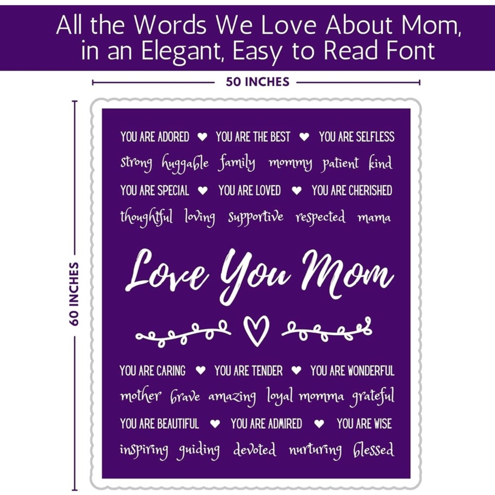 FILO ESTILO Love You Mom Sherpa Blanket..50x60 inches (NWT)purple